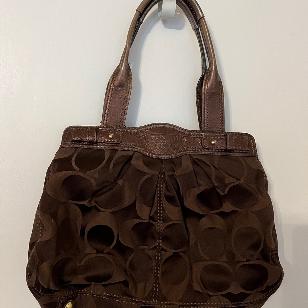 Chocolate brown fabric Coach signature bag